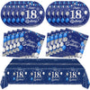 Blue 18Th Birthday Decorations For Boys Girls Navy Blue Silver Happy 18Th Birthday Napkins Tablecloth Plates For 18Th Birthday A