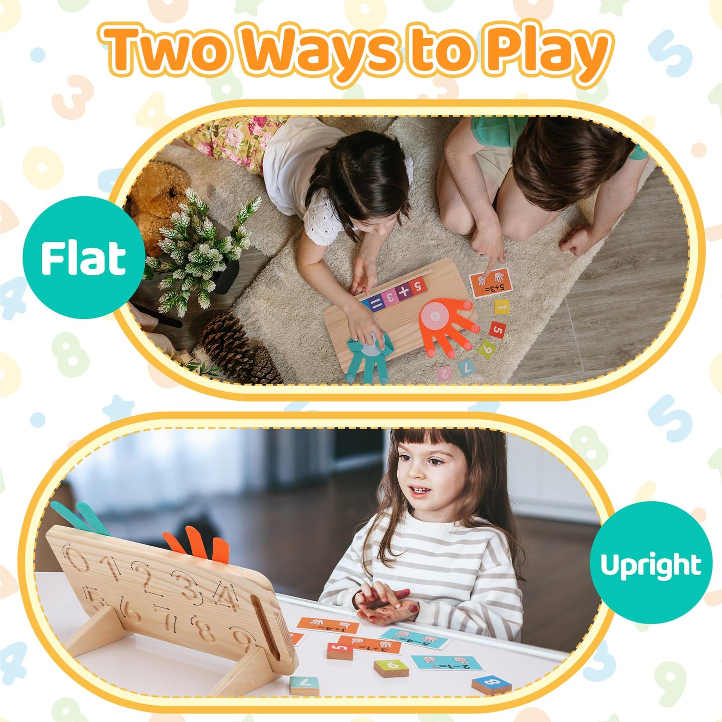 Montessori Learning Toys for Toddlers 2-4, Double-Sided Finger Counting & Number Tracing Board, Colorful Number Blocks, Solid Pi