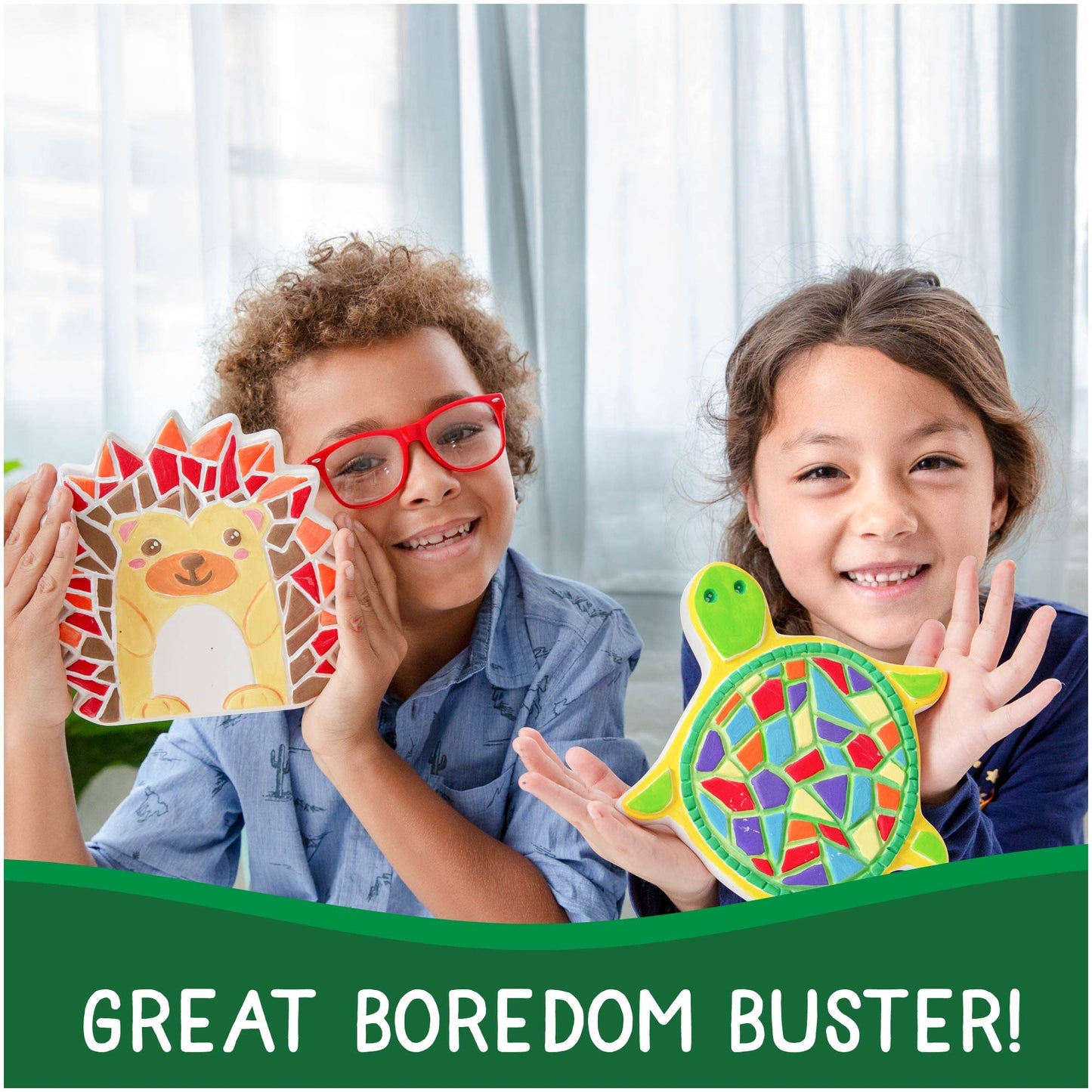 Creative Roots Mosaic Turtle, Hedgehog, & Sun - 3-Pack 7-Inch Ceramic Stepping Stones & 6 Vibrant Paints, Paint Your Own DIY Ste