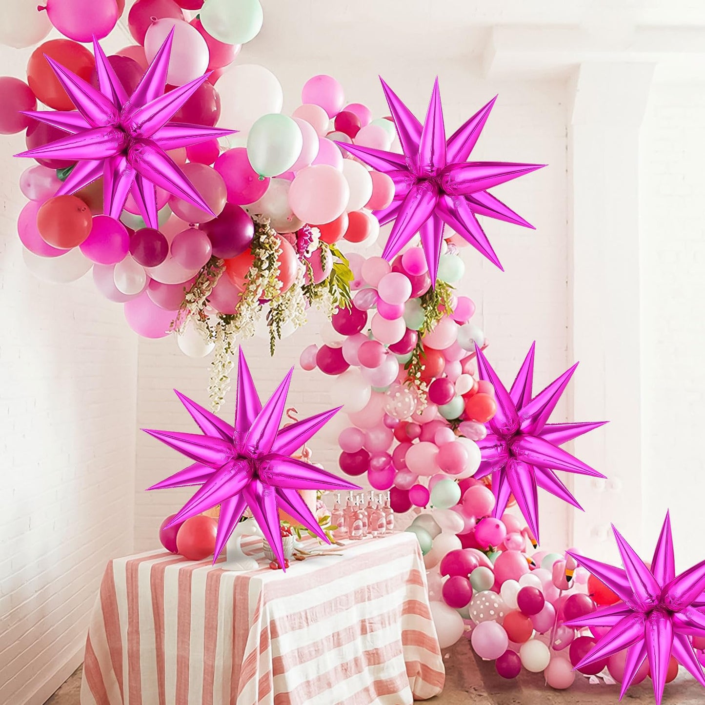 Hot Pink Star Balloons, 72 Pcs Star Foil Balloons, Explosion Starburst Cone Mylar Balloons Spike Balloons For Christmas Party Su