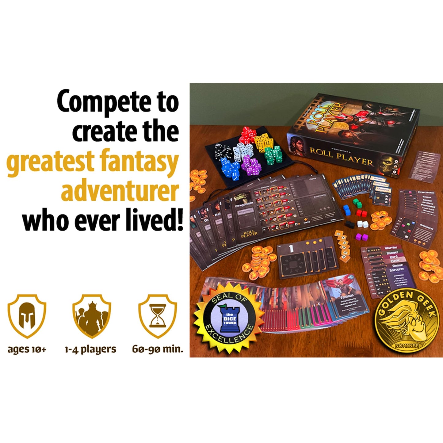 Thunderworks Games: Roll Player Board Game | A Dice Game of Fantasy Character Creation | Ages 10+ | Competitive Strategy | Family Game for 1-4 Players | 60-90 Minutes
