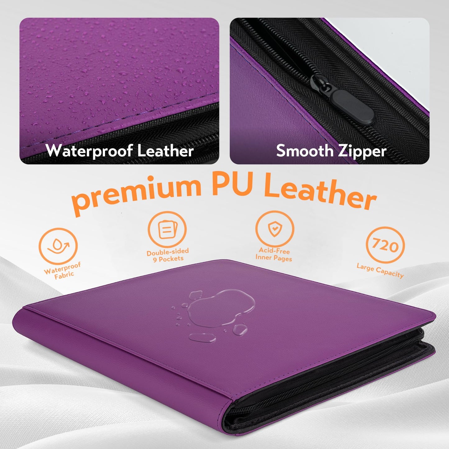 SMYV 12 Pocket Trading Card Binder  enhanced PU Cover Card Binder for 720 Cards  Ringless Side Loading Card Collection Album Folders for MTG  TCG  Game Cards & Sports Cards (Purple)