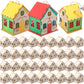 DoubleFill 48 Pack Wooden Gingerbread House DIY Craft Kit for Kids with Hanging Twine Hollow Windows Laser Engraving Pattern Art