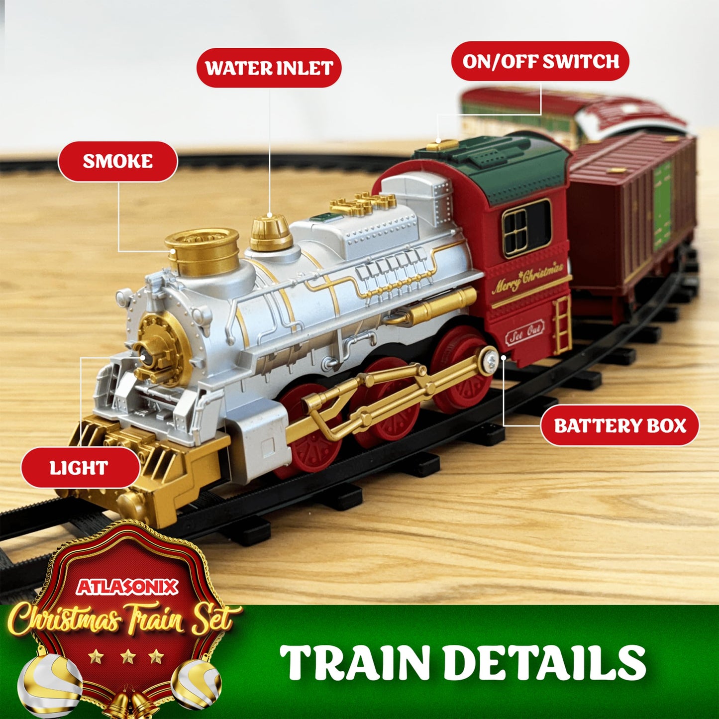 Christmas Train Sets For Around The Tree With Lights, And Sounds - Christmas Toy Holiday Train Around Christmas Tree W/Large Tracks, Electric Train Set For Kids Ages 4-8