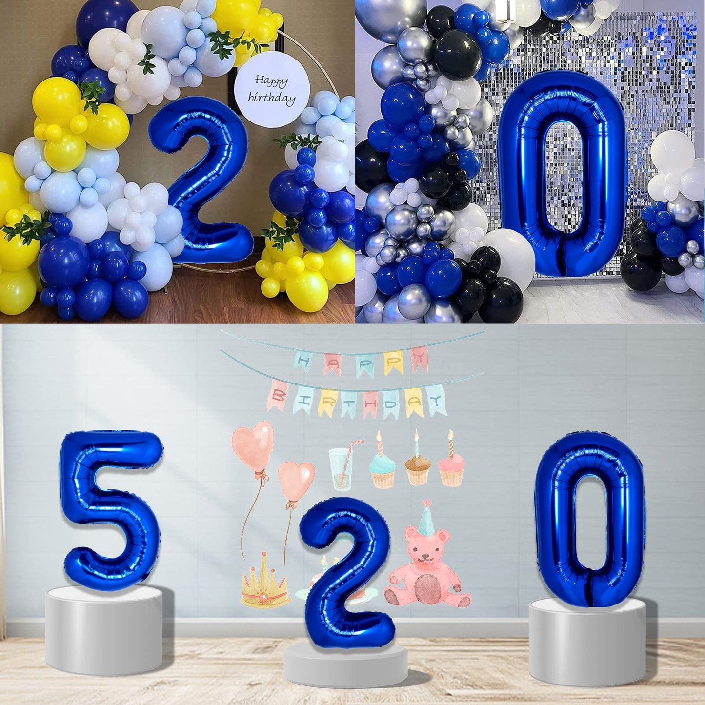 40 Inch Giant Navy Blue Number 0 Balloon, Helium Mylar Foil Number Balloons For Birthday Party, Birthday Decorations For Kids, A