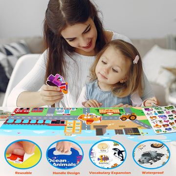 Reusable Sticker Books For Toddlers 2-4 Years, Sticker Books For Kids 1-3, Birthday Gifts For Kids Toddler Boys Girls Travel Toys (Vehicles)
