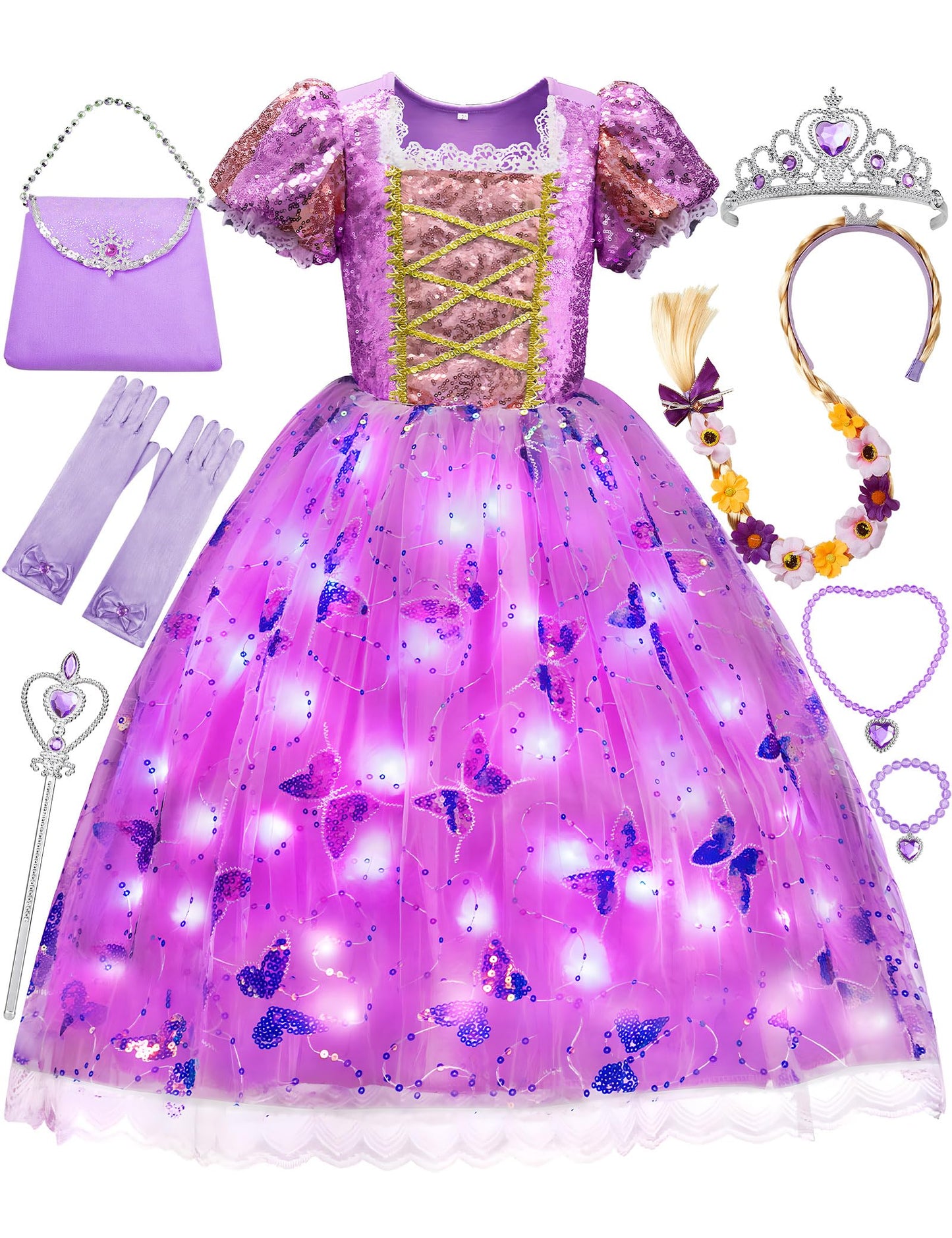 Davvew Princess Dresses For Girls,Light Up Princess Costume For Christmas, Halloween, Birthday Gifts For Age 3-8 Year Old