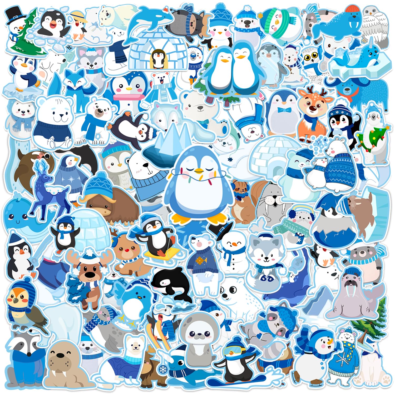 100 PCS Winter Arctic Animal Stickers, Winter Arctic Polar Animal Party Favors Birthday Party Decorations Supplies Gifts Waterpr