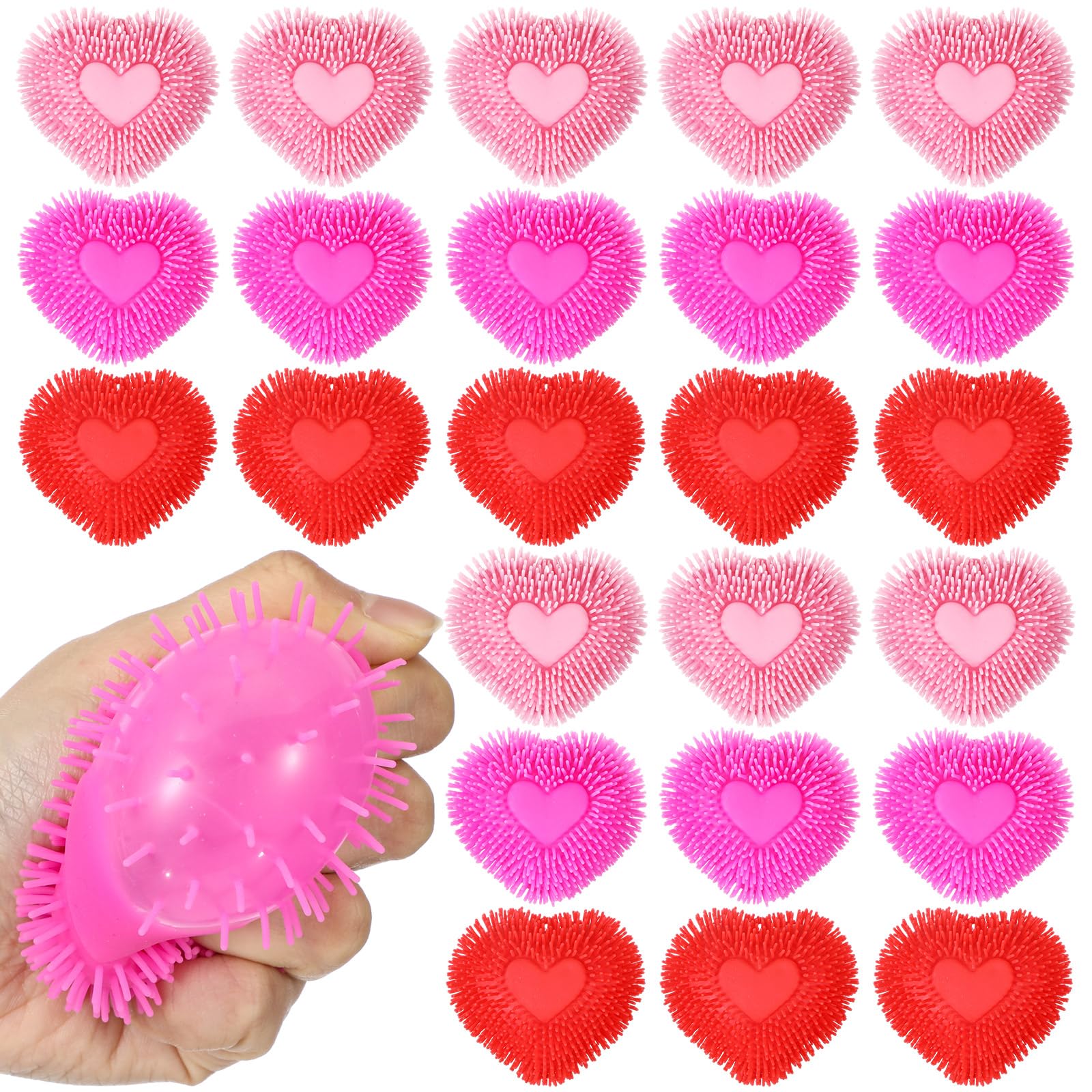 Jenaai 24 Pcs Valentines Soft Spiky Puffer Balls Mini Heart Sensory Balls Bulk 2.3 Inch Bouncy Sensory Stress Relief Toy for Fi