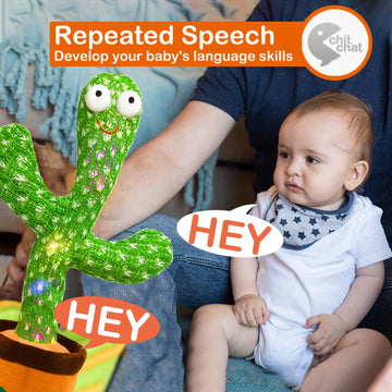 Hunfur Talking Cactus Toy That Talks Back,Volume Adjustment Dancing Mimicking Cactus Baby Toy,Singing Record Repeat What You Say, Sunny Silly Light Up Tummy Time Funny Gift For Toddler Boys Girls Toys