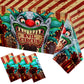Tiamon 3 Pieces Halloween Tablecloth Horror Circus Table Cover Giant Evil Clown Tablecloth Halloween Circus Plastic Table Cover 