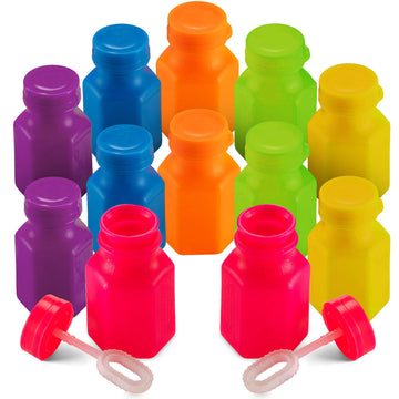 Mini Neon Party Bubbles For Kids - (Pack Of 12) Bulk Wands And Bottles For Blowing Bubbles, Birthday Party Favors, Toy Gift, Outdoor Toys, Carnival Prizes, And Goody Bag Stuffers