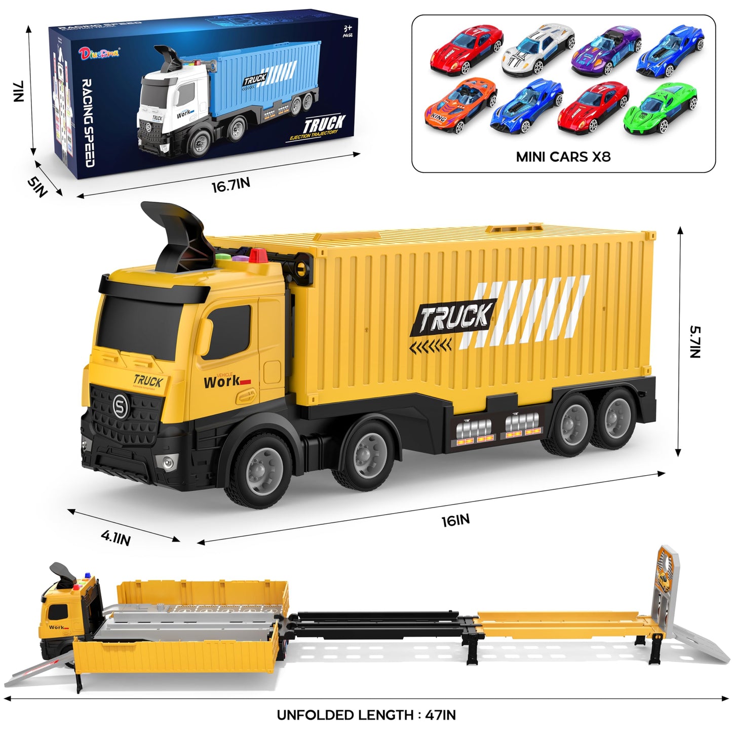 Carrier Truck Race Track Kids Toys, Foldable 3 Layer Car Race Track Playset, Toy Truck Transport Car Carrier & 8 Race Cars, Truck Car Toddlers Toys B-Day Gifts For Age 3 4 5 6+ Years Old Boys Girls