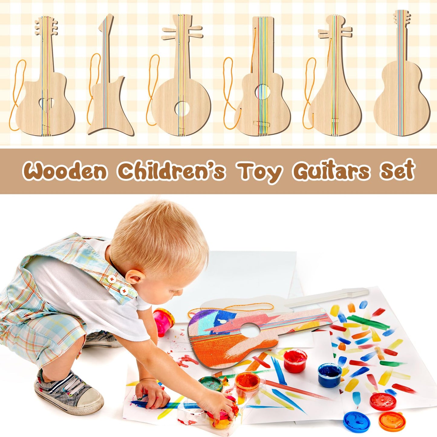 Syhood 24 Pcs Diy Wood Guitar Cutouts For Kids, 12.4 X 6.5 Inches Wood Guitars Cutouts For Boys Girls, Bamboo Musical Instrument For Painting, Suitable For Crafts Class, Birthday Party, Theme Party