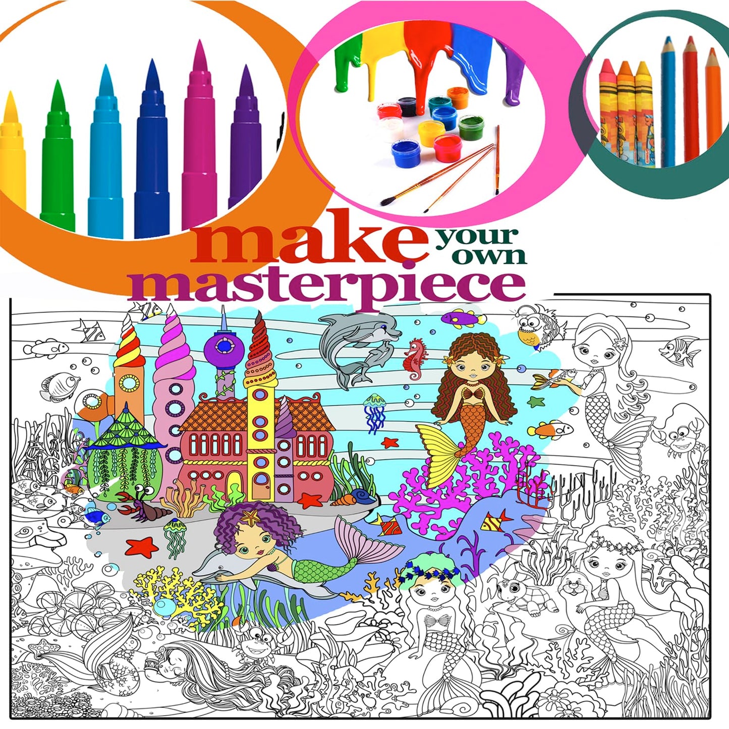ALEX Art, Giant Coloring Poster - Mermaid Large Wall Pages - Fun Kids Art Project Activities - Jumbo Coloring Sheets Books for G