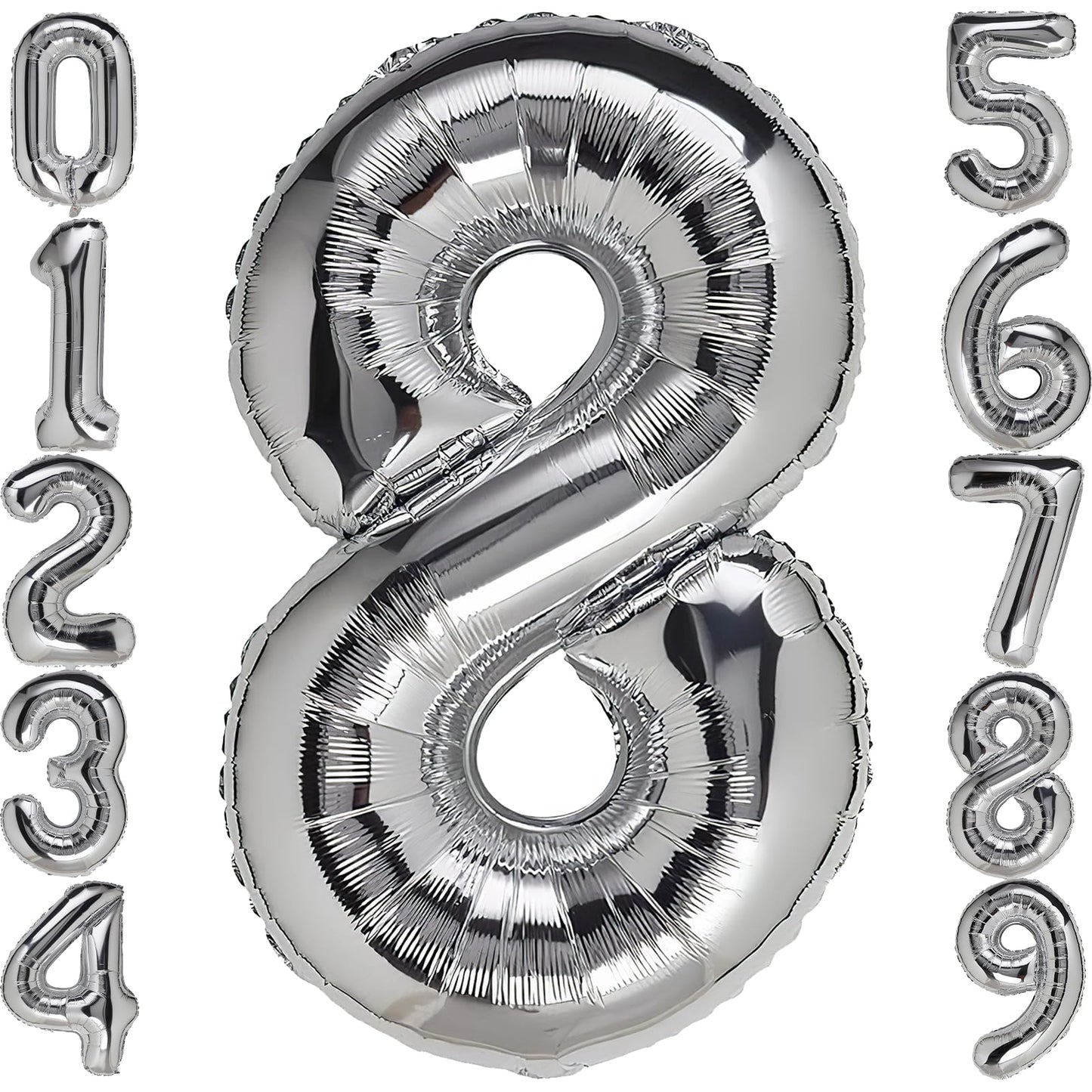 8 Number Balloon Silver 40 Inch Big Foil Mylar 8Th Balloons For 8 Year Old Boy Girl Birthday Party Decorations Wedding Anniversa
