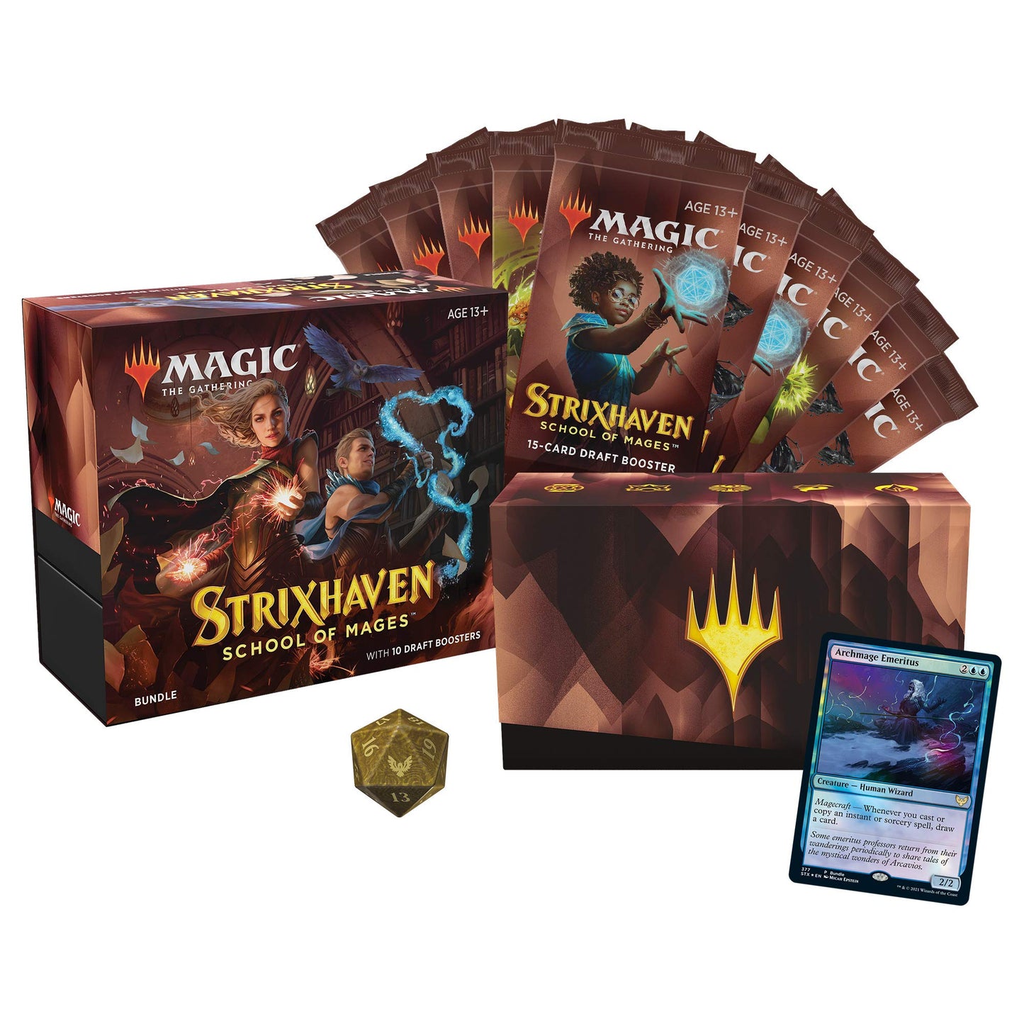 Magic: The Gathering Strixhaven Bundle | 10 Draft Boosters (150 Magic Cards) + Accessories  Brown