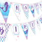 Mermaid Happy Birthday Banner Pennant - Under the Sea Banner - Purple