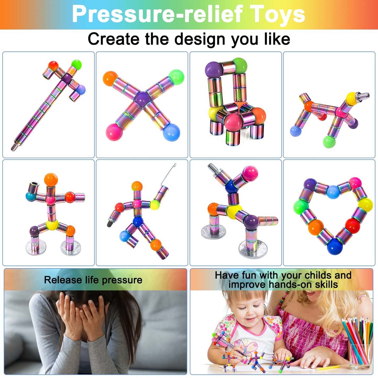 Moonhua Magnetic Pen Fidget Toy, Rainbow Magnet Metal Writing Pen Toy For Anxiety Relief, Diy Multifunctional Decompression Pen For Kids Adults, Idea Gift For Christmas Classroom Teens Party Supplies
