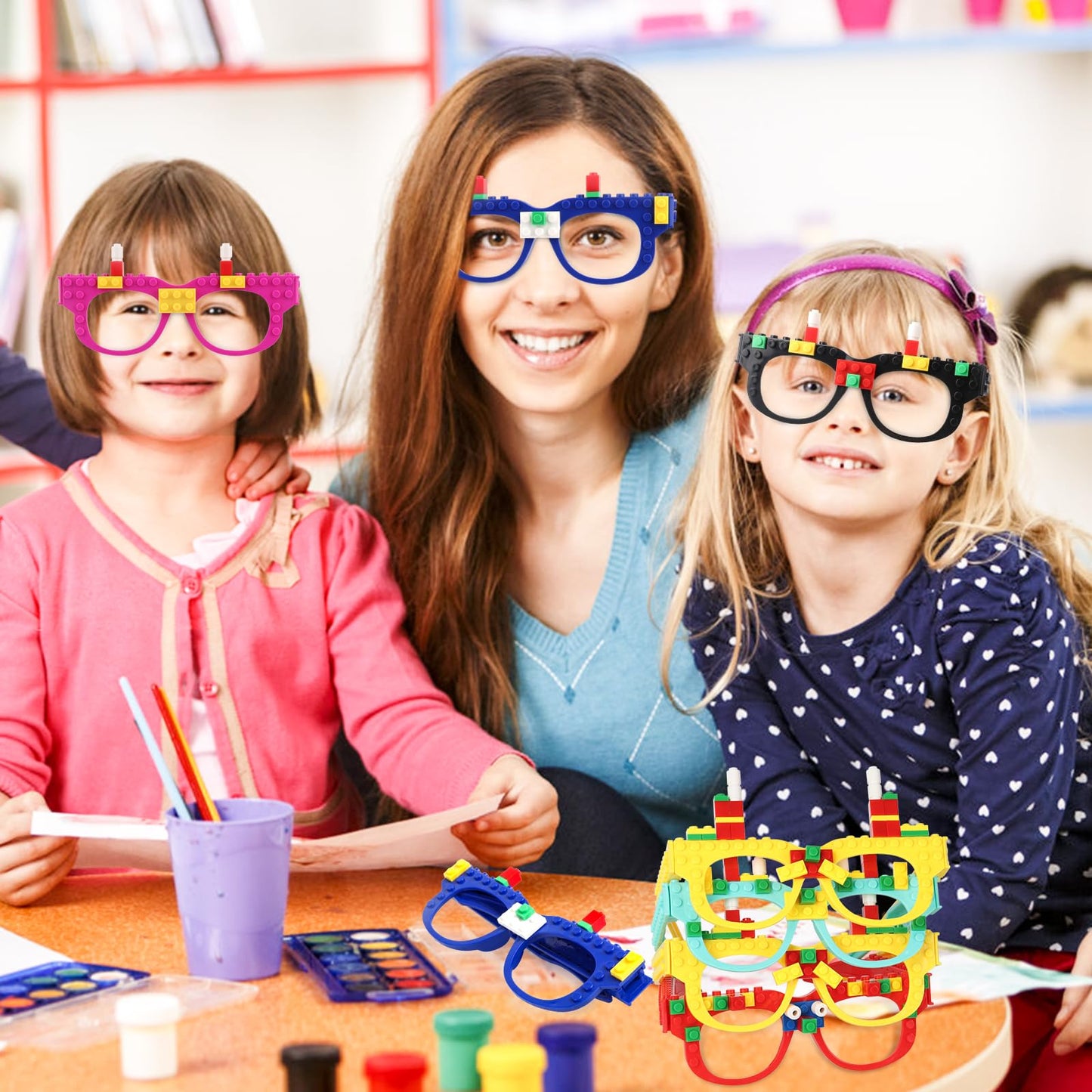 Hxezoc 12 Pcs Diy Building Bricks Glasses Building Blocks Games For Kids Creative Building Block Glasses Party Favors, Carnival Birthday Party, Classroom Games Supplies
