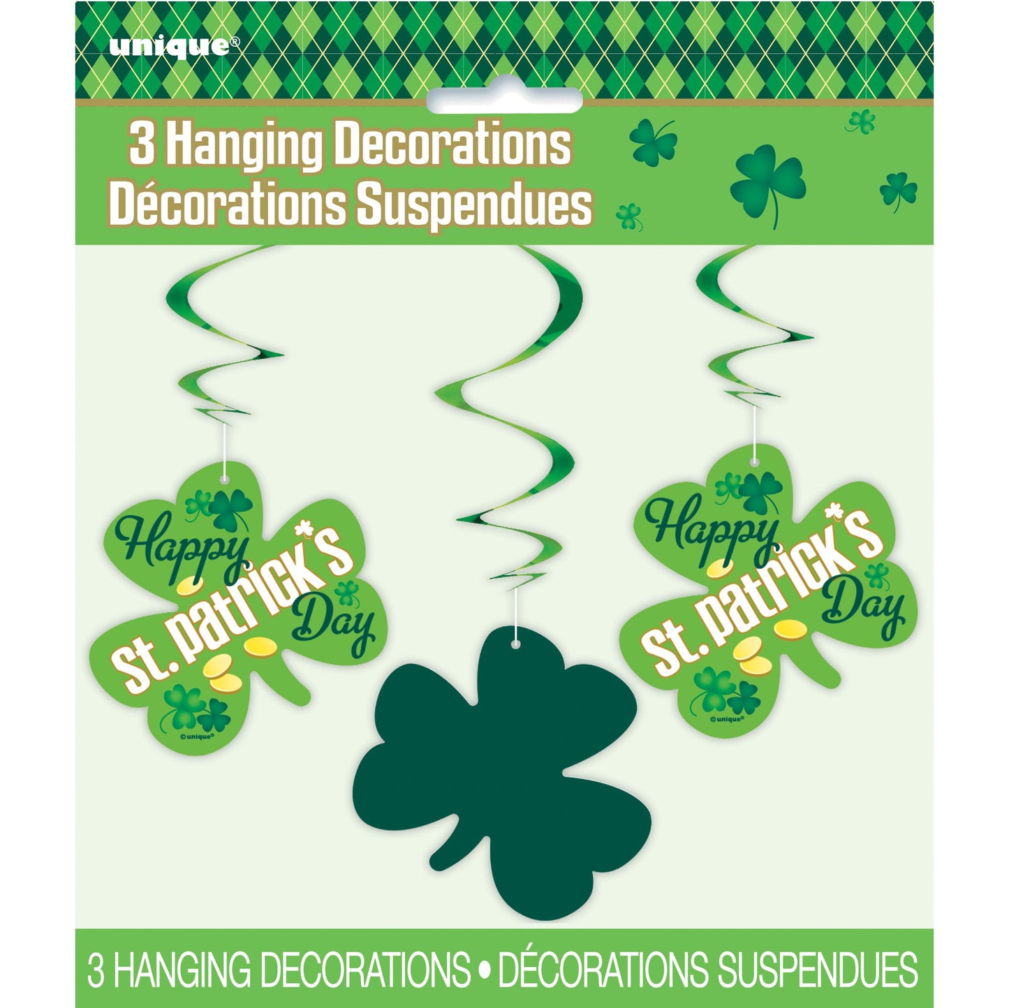 26 Hanging Argyle St. Patricks Day Decorations, 3ct