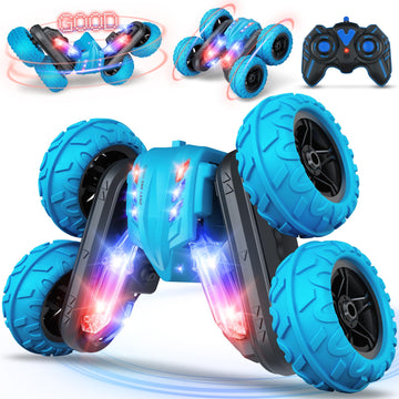 Remote Control Car, 2.4Ghz RC Stunt Cars with Double Sided 360-degree Flips Rotating Car Toy, Rechargeable LED Light Up Letters 