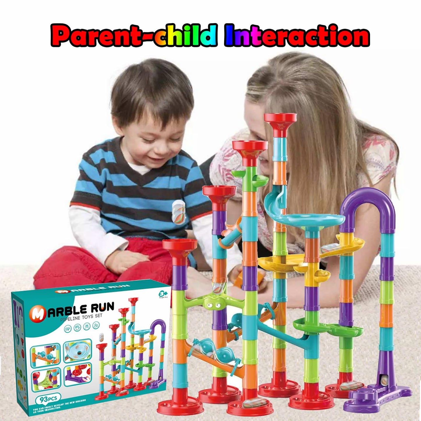 ailixinda 93 PCS Marble Run enhanced Set STEM Educational Building Block Toy Marble Track Race Set with 30 Glass Marbles for Boys & Girls Marble Maze Game Construction Building Blocks Toys for Kids