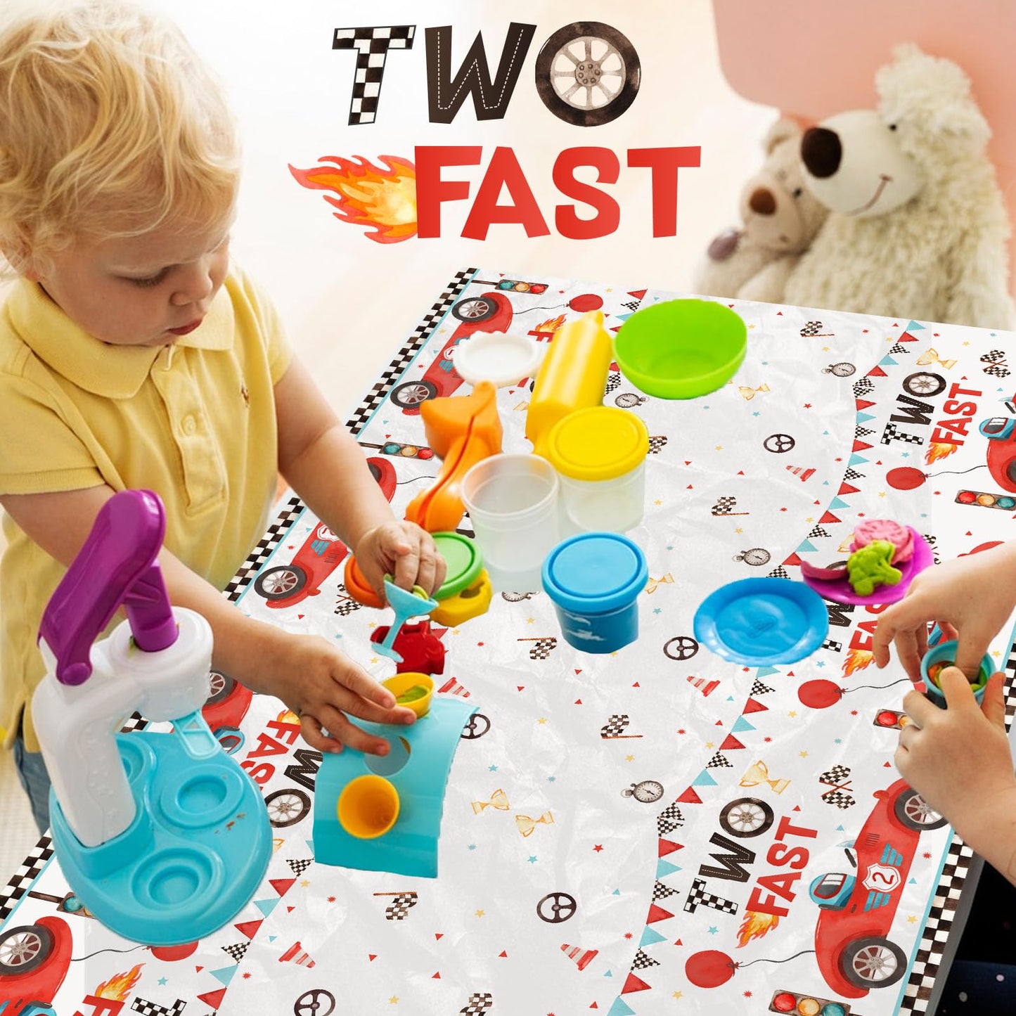 Race Car Two Fast Birthday Tablecloth, 3Pcs Race Car 2nd Birthday Party Supplies Plastic Rectangular Racing Car Table Cover for