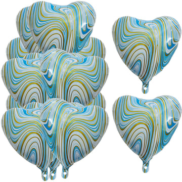 25 Pcs Marble Blue Heart Balloons 18In Foil Heart Shaped 18 Inch Balloons Helium Mylar Balloons Foil Balloon Decoration For Wome