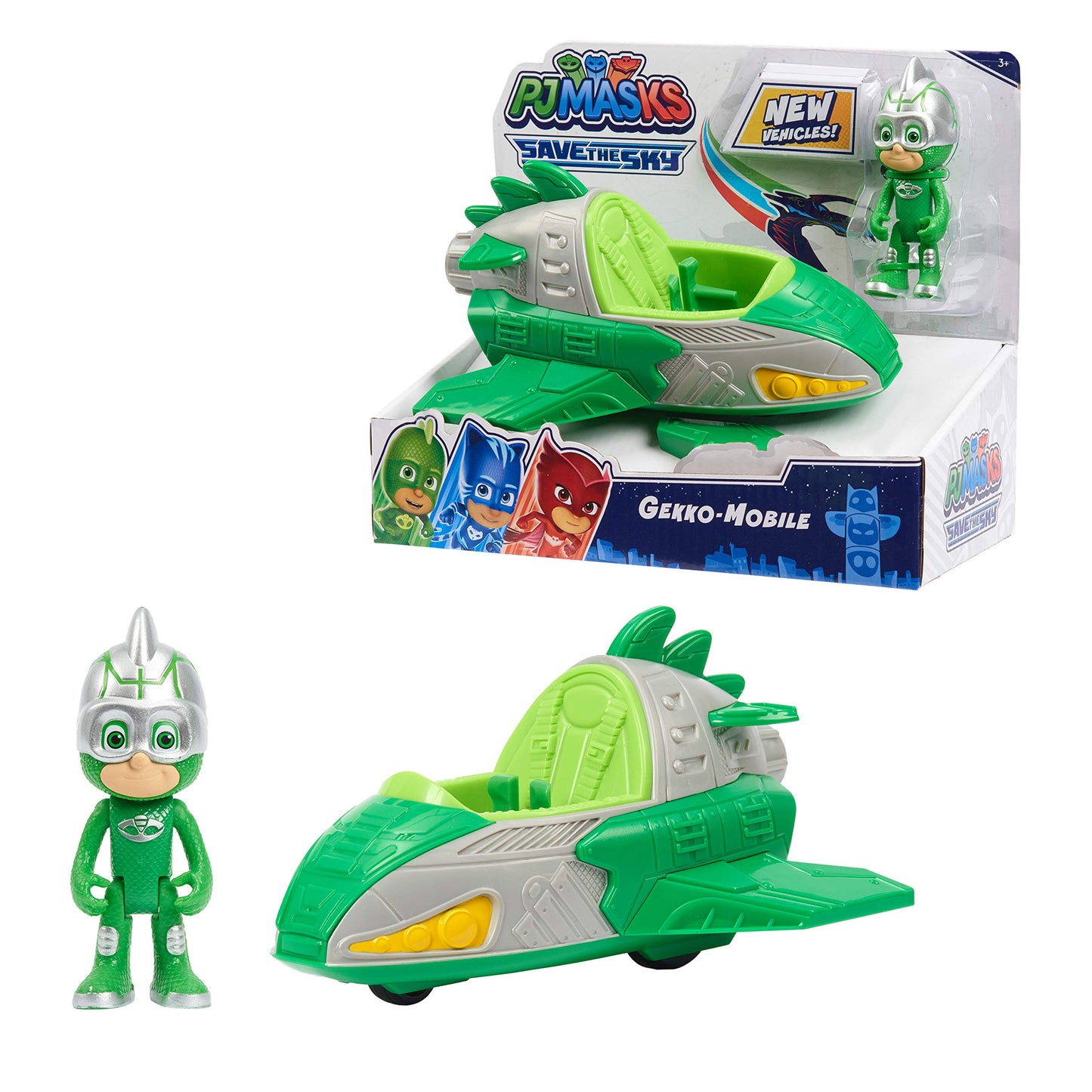 Pj Masks Save The Sky Gekko Mobile, 3-Inch Gekko Figure And Car, Green, Pretend Play, Kids Toys For Ages 3 Up By Just Play