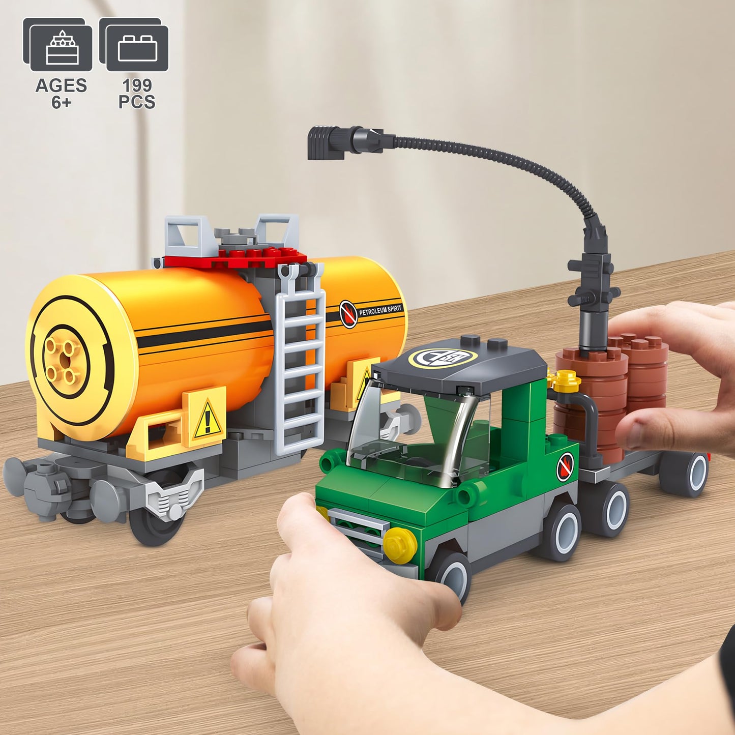 Finger Rock City Freight Train Car Building Toy Sets, Classic Tanker Car And Truck Cargo Train Model, 199 Pcs Moc Construction Toys For Train Lovers,Stem Gifts For Boys Girls 6 7 8+