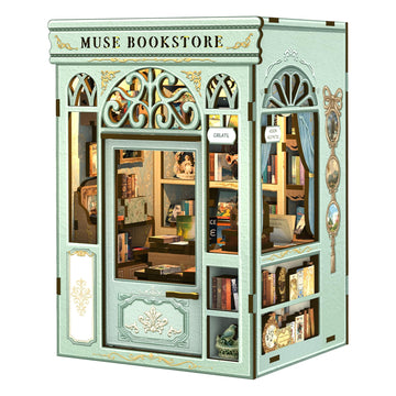 CUTEBEE DIY Book Nook Kit  Miniature House Kits for mature-themed and Teens  DIY Miniature Book Nook kit with Sensor Led Light  Gifts for Lovers and Family (Muse Bookstore)