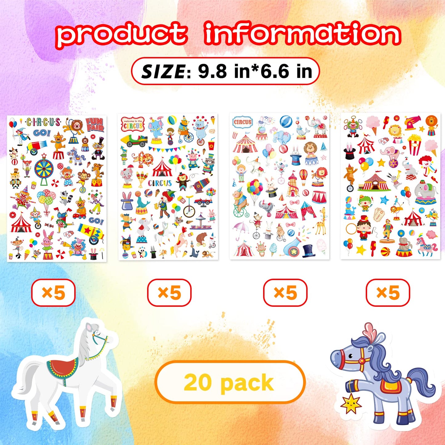 Cute Carnival Circus Stickers 820 Count Party Goodie Gifts Bags Decor Red White Elephant Clown Adhesive Stickers For Kids Girls Boys Birthday Invitations Art Craft Decor School Game Class Rewards