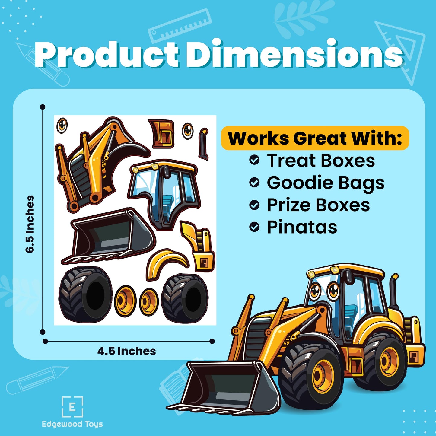 24 Make A Construction Truck Stickers for Kids - Create Your Own Escavator, Dump Truck, Cement Mixer, Roller, Front Loader, & Fo