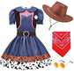 Zzihan Kids Cowgirl Costume Dress Outfits For Girls Role Play Cowboy Cowgirl Hat Bandanas Belt Sunglasses Dress Up Accessories F