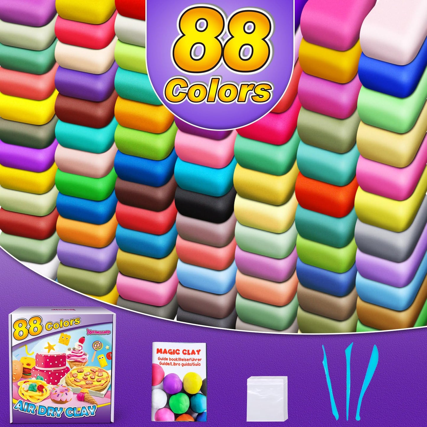 Air Dry Clay 88 Colors, Modeling Clay for Kids, DIY Molding Magic Clay, Gift for Kids