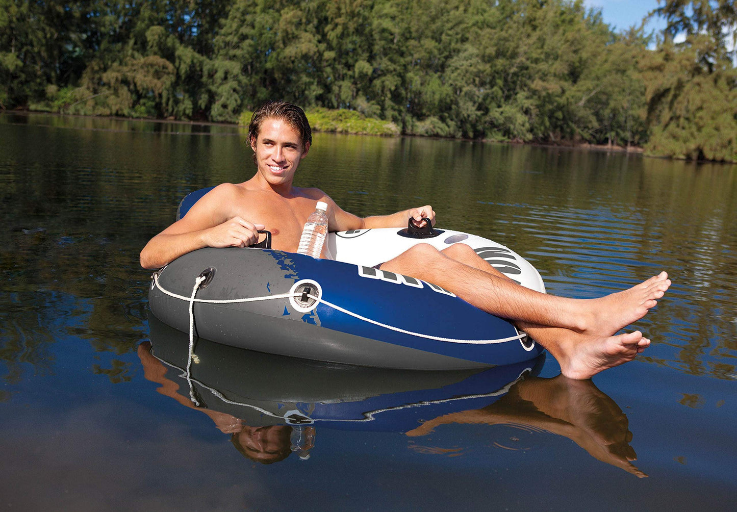 Intex Inflatable Floating Tube - 1 Person Raft, Large, Blue, Vinyl, 5 Pack for Lake/Pool/Ocean