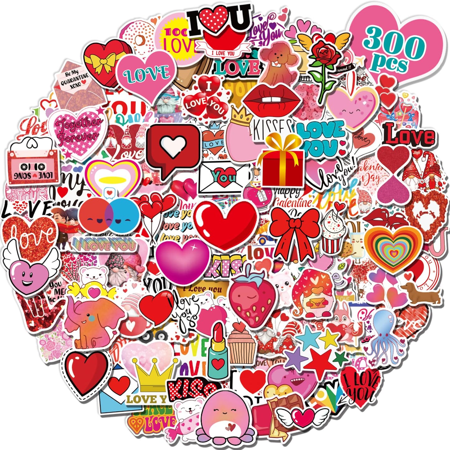 Benresive 300 Pcs Valentines Day Stickers For Kids Classroom, Cute Valentines Day Water Bottle Stickers, Party Favors Bulk, Gifts For Kids Classroom Pack