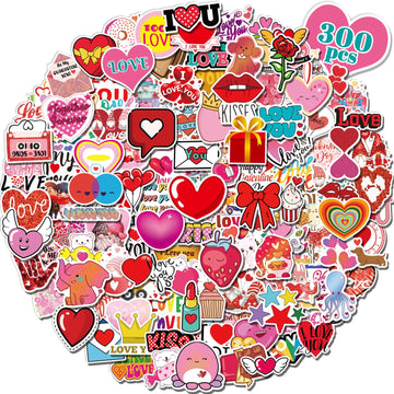 Benresive 300 Pcs Valentines Day Stickers For Kids Classroom, Cute Valentines Day Water Bottle Stickers, Party Favors Bulk, Gifts For Kids Classroom Pack