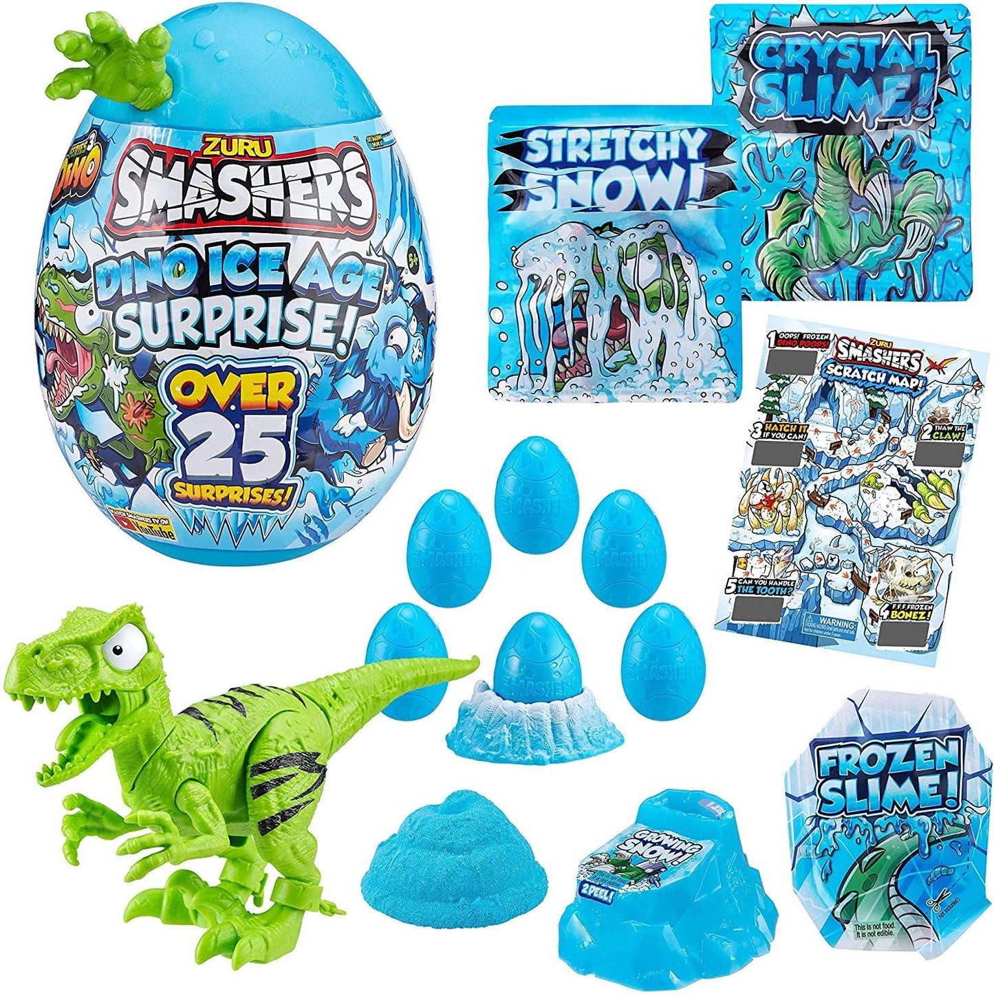 ZURU SMASHERS Dino Ice Age Raptor Surprise Egg - Blue, Over 25 Surprises, Collectible Dinosaur Toy, Model 7455D