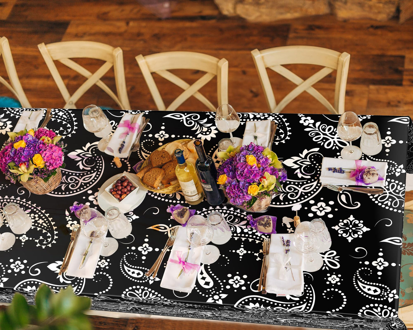 Oudain 6 Pcs Bandana Party Tablecloths,54 x 108 Inch Plastic Western Party Tablecloth, Bandana Paisley Table Cover, Rodeo Table