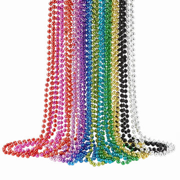 SHAOQINLIN 24 Pcs Mardi Gras Beads Necklaces, 12 Colors 33 Inch 7 mm Metallic Bead Necklaces Bulk Party Beads Necklace Round Bea