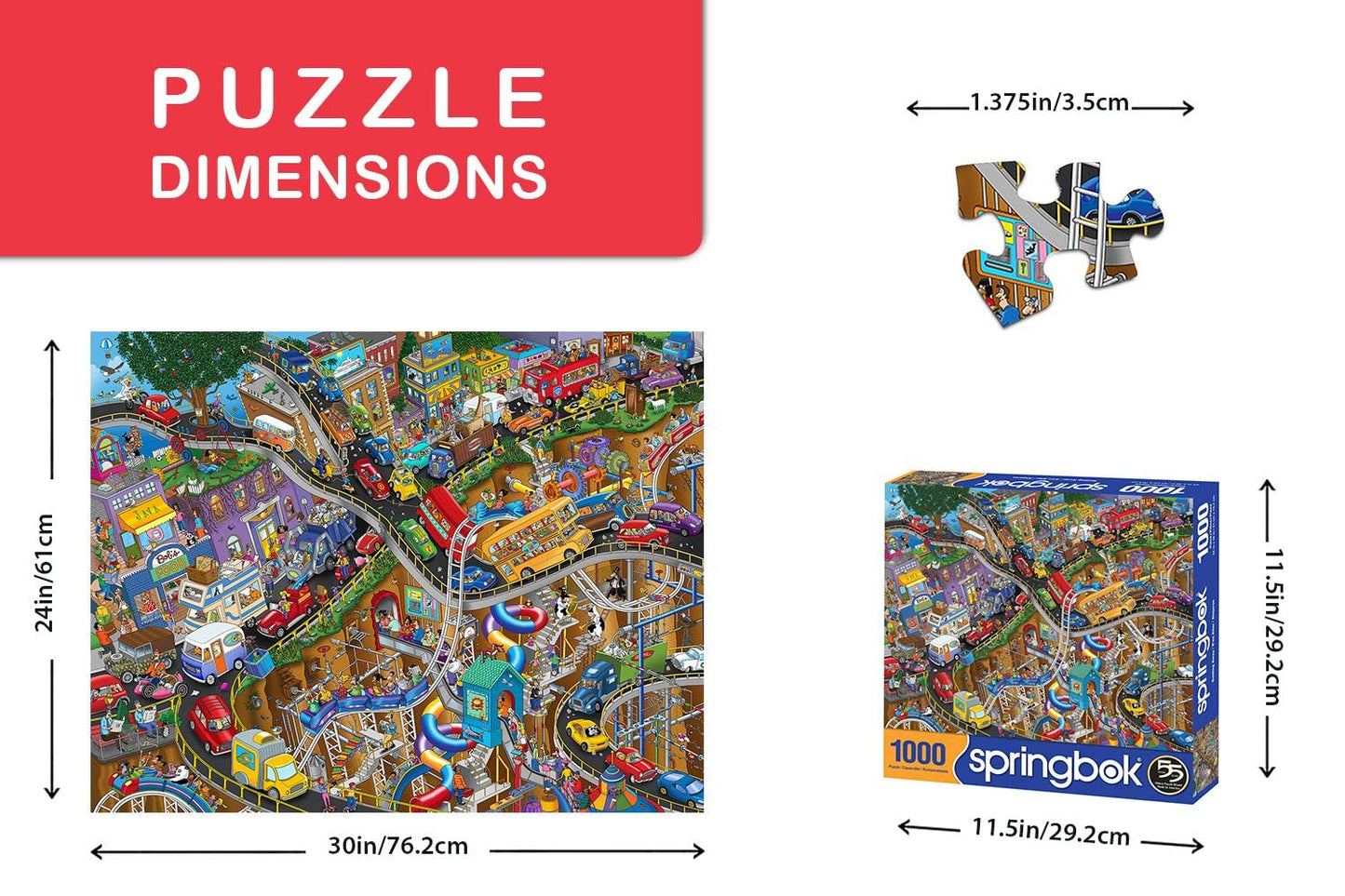 Springbok - Getting Away - 1000 Piece Jigsaw Puzzle- Cartoon Illustration Of Transportation To Challenge Your Brain