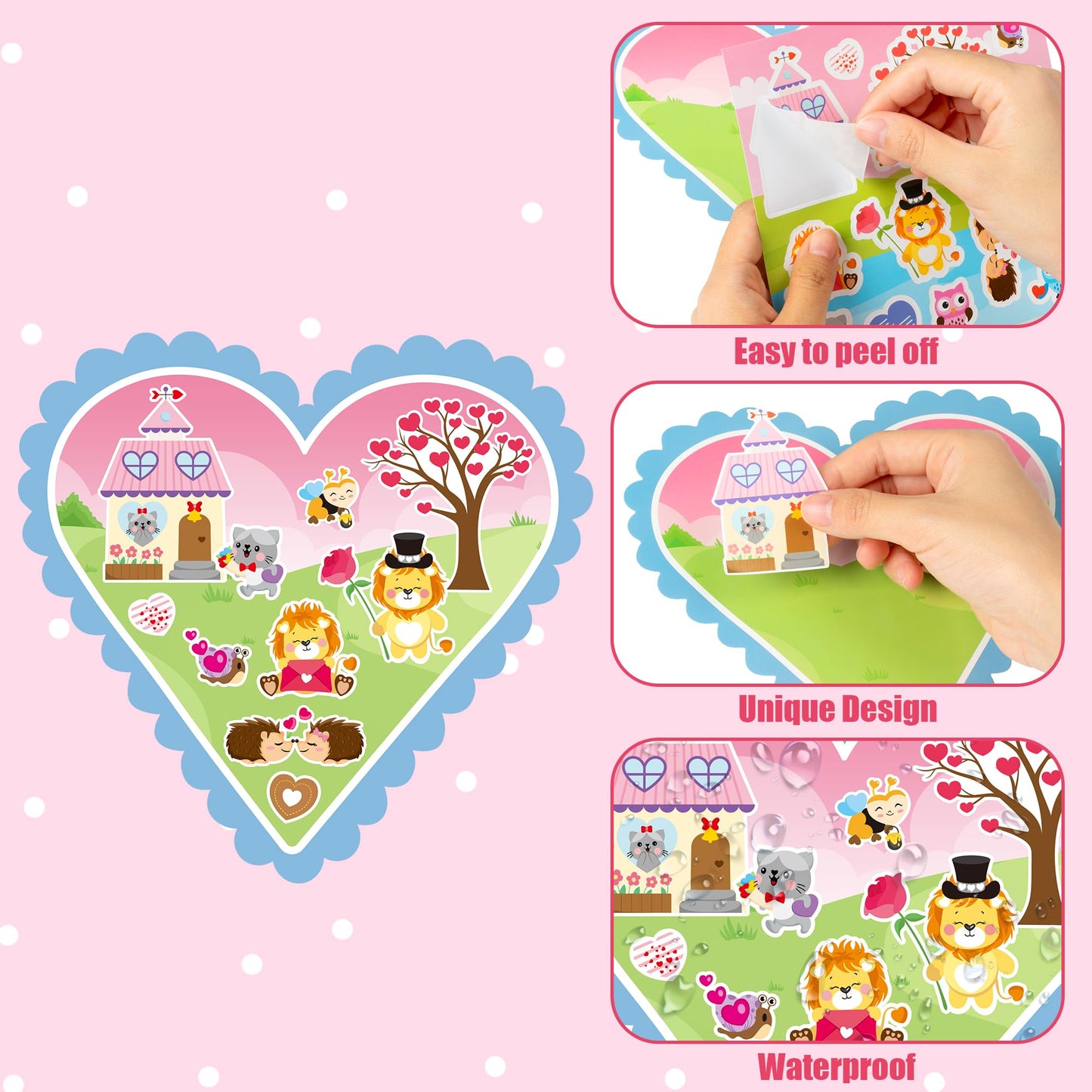 CY2SIDE Valentines Heart Stickers Scene - 12 Sets of Valentines Day Fun Animal Pig Frog Sticker Art Craft for Kids School Activi
