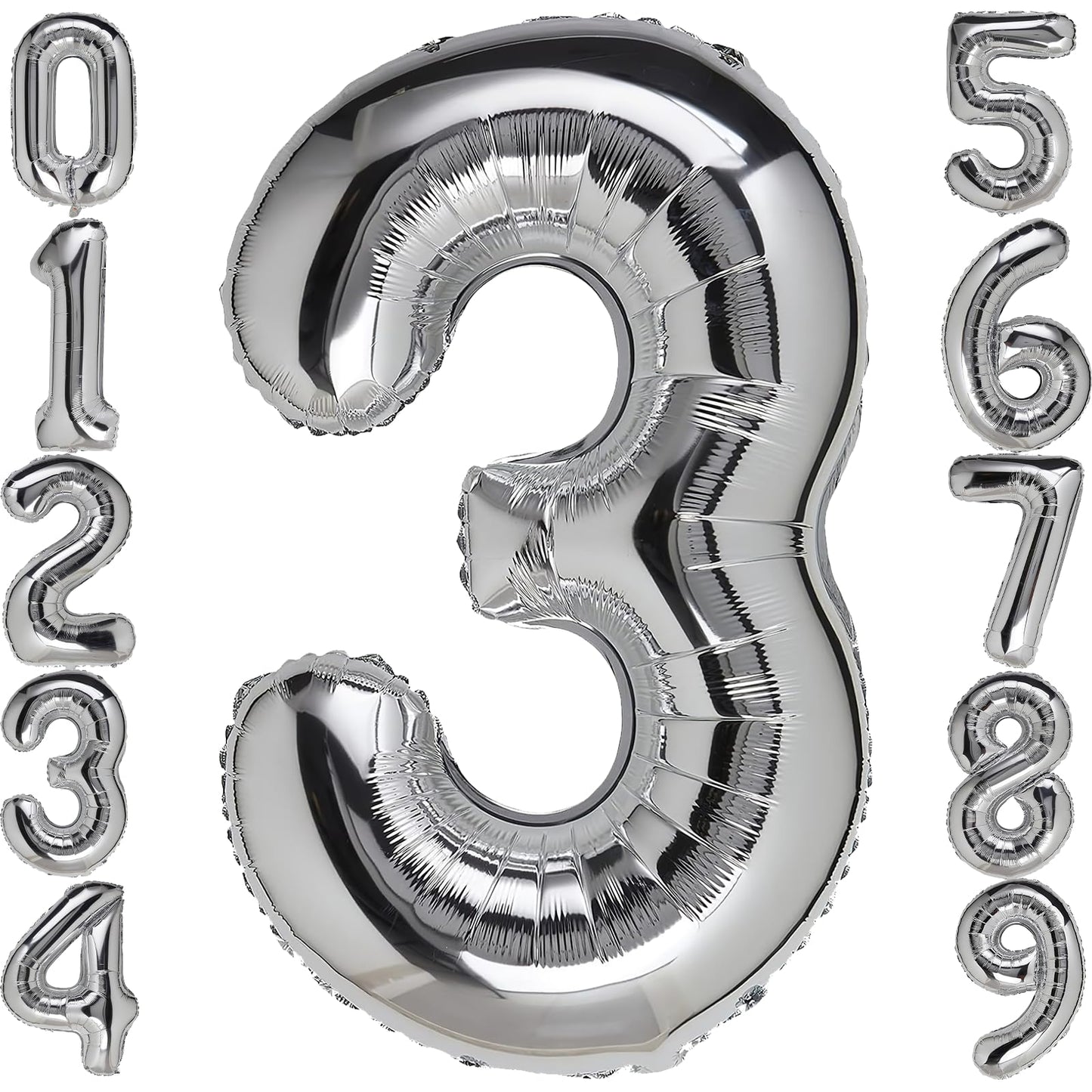3 Number Balloon Silver 40 Inch Big Foil Mylar 3Rd Balloons For 3 Year Old Boy Girl Birthday Party Decorations Wedding Anniversa