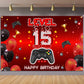 Level 15 Unlocked Backdrop Banner Decorations Video Game On Happy 15th Birthday for Boys Kids Red and Black 15 Years Old Level U