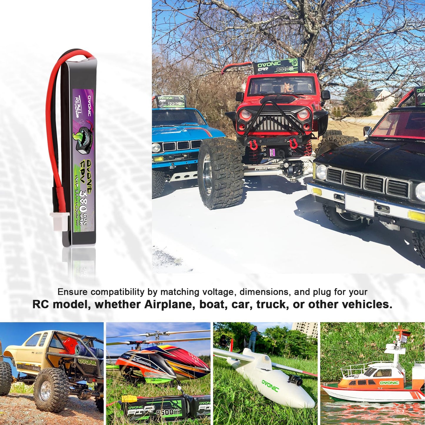 Ovonic 1S 380Mah Lipo Battery 3.8V 60C High Voltage Battery With Bt2.0 Plug For Rc Car Truck Rc Vehicles Boat Drone Rc Airplane