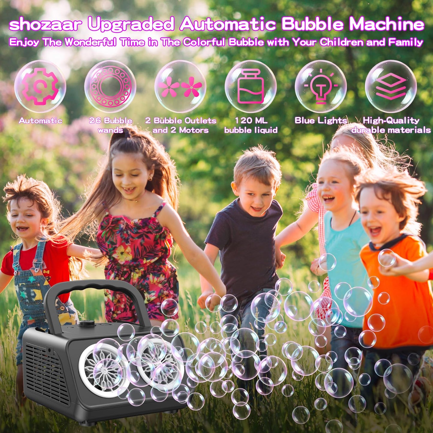 Bubble Machine,Upgraded Automatic Bubble Blower,Portable Bubbles Maker With 2 Fans,20000+ Bubble Per Minutes, Bubble Blower Powe