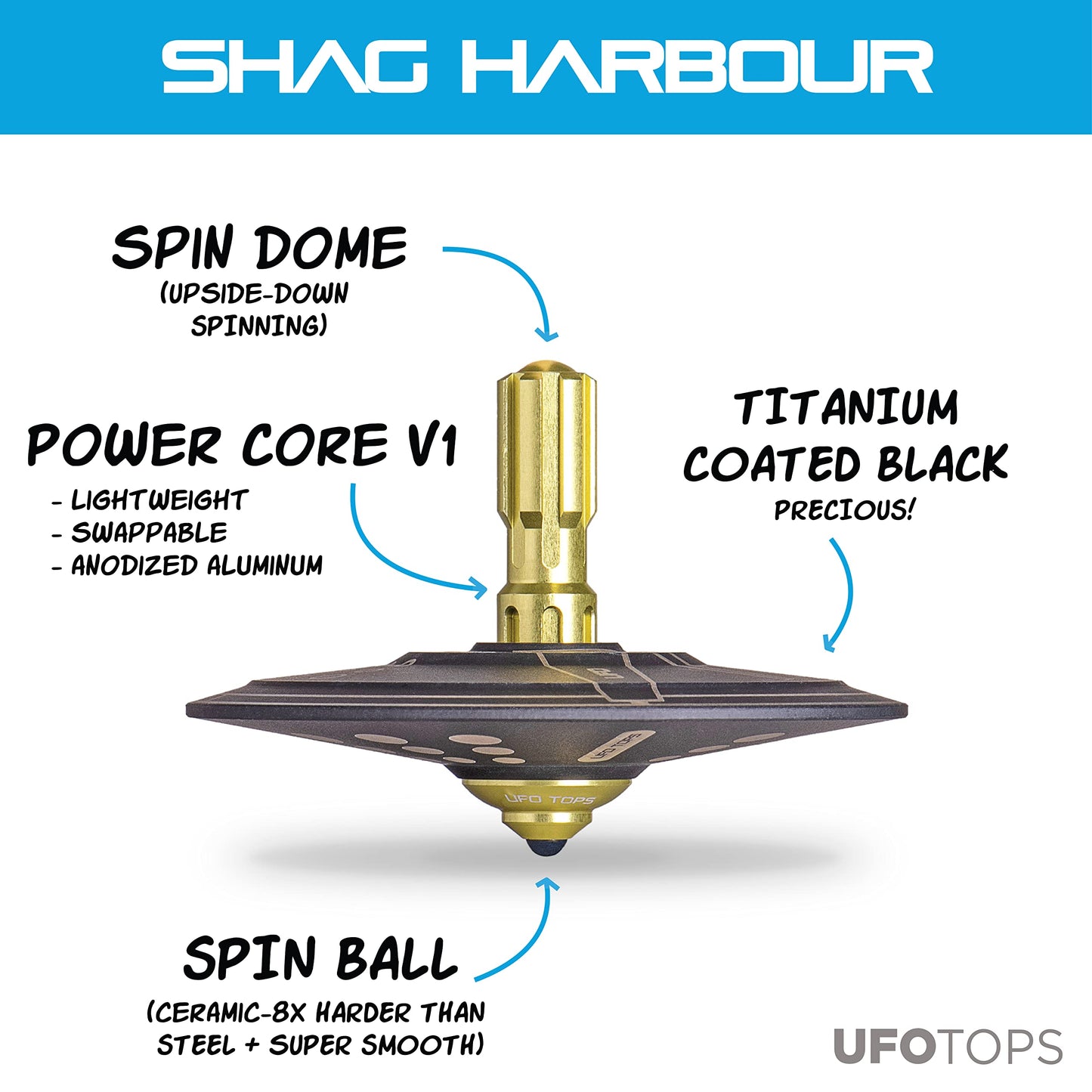 Plexity Labs Ufo Tops - Shag Harbour - Metal Spinning Top - Inspired By The 1967 Shag Harbour, Nova Scotia Ufo Incident - Titani