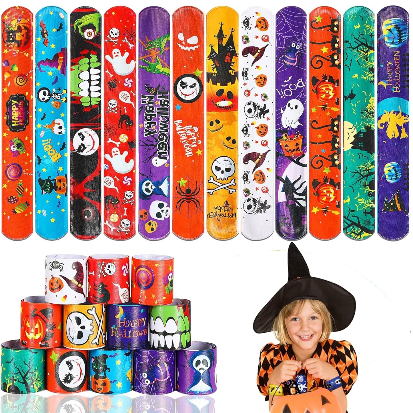 Novahance 36 Pcs Halloween Slap Bracelets Party Favors,Bulk Snap Bracelet Party Favors Supplies For Kids&Teens Gifts Teacher Cla